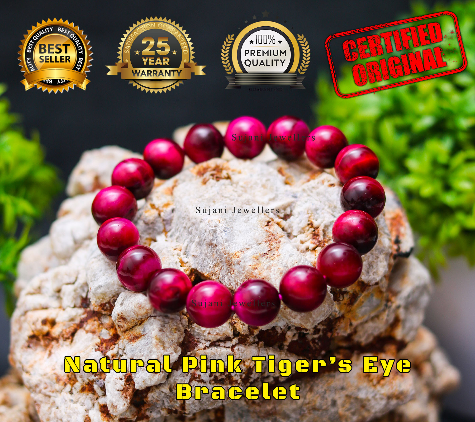 Buy Marka Jewelry Natural Pink Tiger Eye Gemstone Bracelet Round Loose  Beads 8mm at Amazon.in